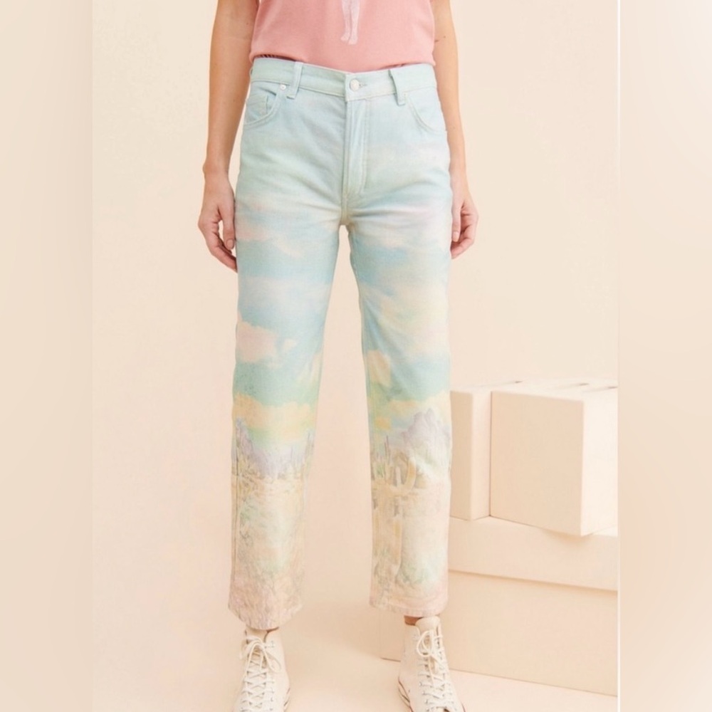 Free people Maggie scenic desert jeans pastel printed BNWT Sz 34